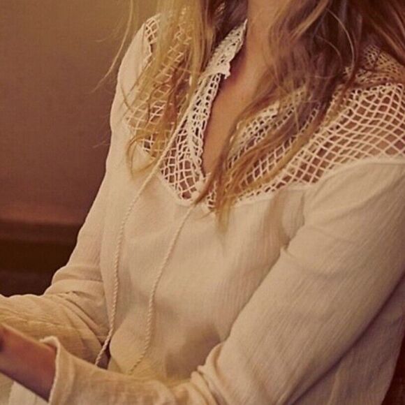 Free People On The Island Crochet High Neck Top Size M - Picture 5 of 5